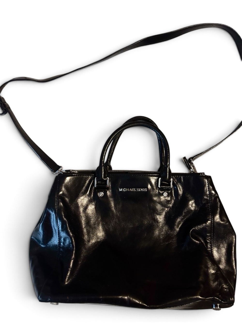 Michael Kors Black Patent Leather Satchel with Detachable Crossbody Strap
